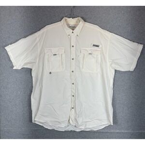 Columbia PFG Shirt Mens XL White Vented Fishing Outdoor Short‎ Sleeve Nylon UV